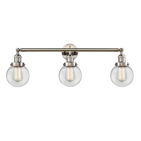 A large image of the Innovations Lighting 205-S-6 Beacon Polished Nickel / Clear