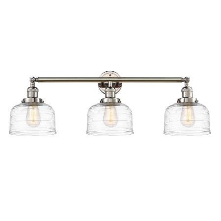 A large image of the Innovations Lighting 205-11-32 Bell Vanity Polished Nickel / Clear Deco Swirl