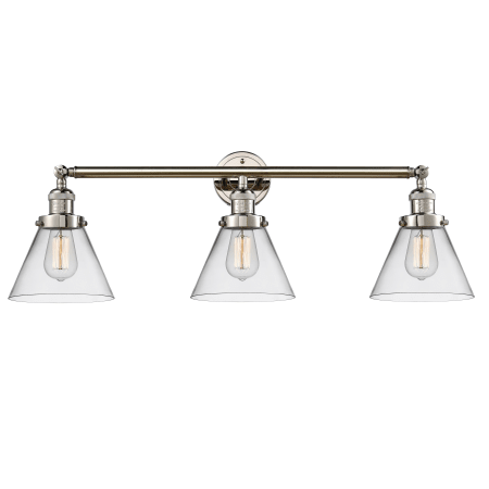 A large image of the Innovations Lighting 205-S Large Cone Polished Nickel / Clear