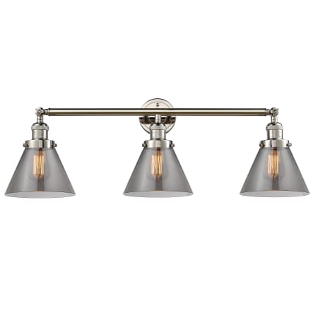 A large image of the Innovations Lighting 205-S Large Cone Polished Nickel / Smoked