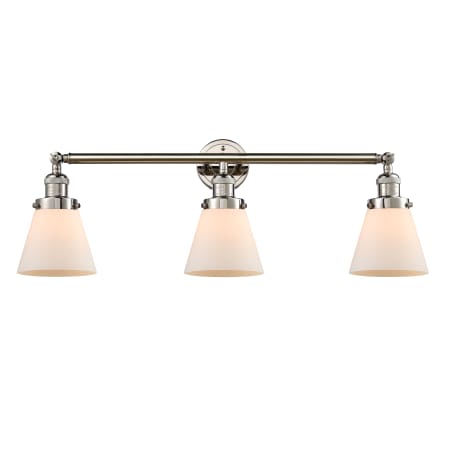 A large image of the Innovations Lighting 205-S Small Cone Polished Nickel / Matte White