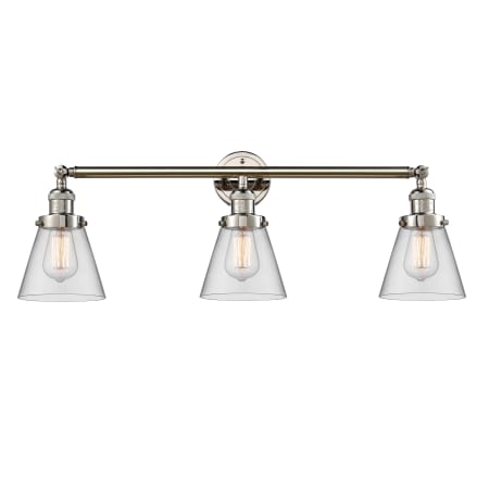 A large image of the Innovations Lighting 205-S Small Cone Polished Nickel / Clear