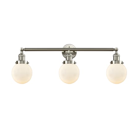 A large image of the Innovations Lighting 205-S-6 Beacon Brushed Satin Nickel / Matte White