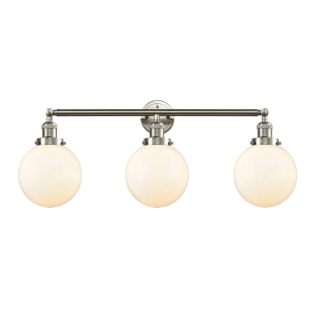 A large image of the Innovations Lighting 205-S-8 Beacon Brushed Satin Nickel / Matte White