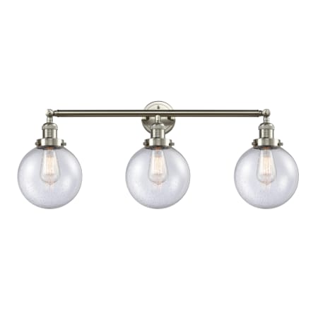 A large image of the Innovations Lighting 205-S-8 Beacon Brushed Satin Nickel / Seedy