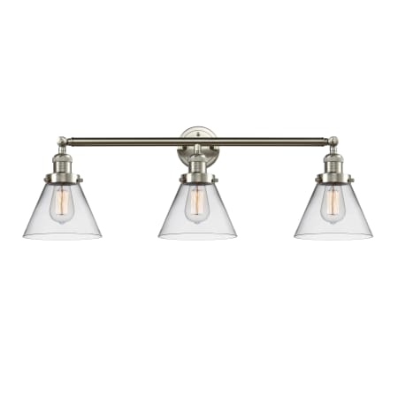 A large image of the Innovations Lighting 205-S Large Cone Brushed Satin Nickel / Clear