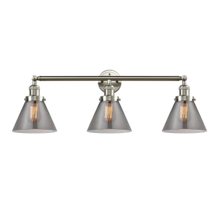 A large image of the Innovations Lighting 205-S Large Cone Brushed Satin Nickel / Smoked