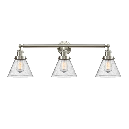 A large image of the Innovations Lighting 205-S Large Cone Brushed Satin Nickel / Seedy