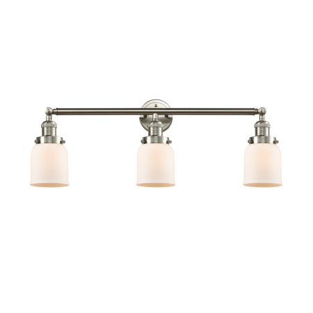 A large image of the Innovations Lighting 205-S Small Bell Brushed Satin Nickel / Matte White