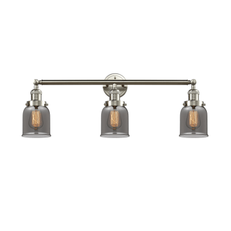 A large image of the Innovations Lighting 205-S Small Bell Brushed Satin Nickel / Plated Smoked