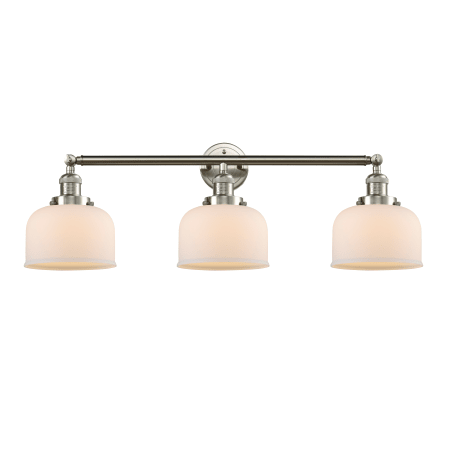 A large image of the Innovations Lighting 205-S Large Bell Brushed Satin Nickel / Matte White