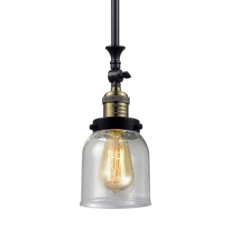 A large image of the Innovations Lighting 206 Small Bell Black / Antique Brass / Seedy