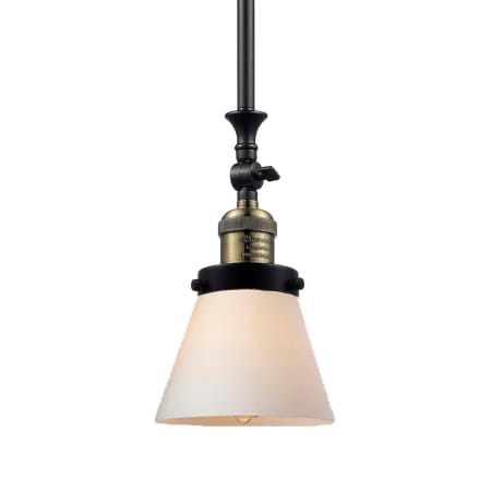 A large image of the Innovations Lighting 206 Small Cone Black / Antique Brass / Matte White Cased