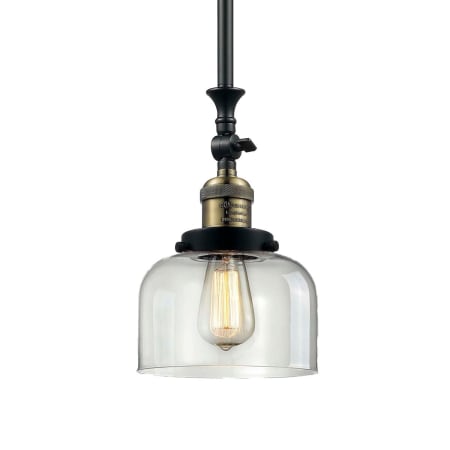 A large image of the Innovations Lighting 206 Large Bell Black / Antique Brass / Clear