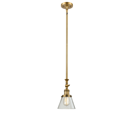 A large image of the Innovations Lighting 206 Small Cone Brushed Brass / Clear