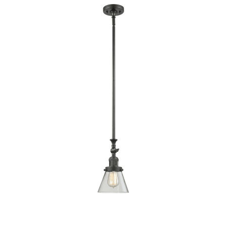 A large image of the Innovations Lighting 206 Small Cone Oiled Rubbed Bronze / Clear