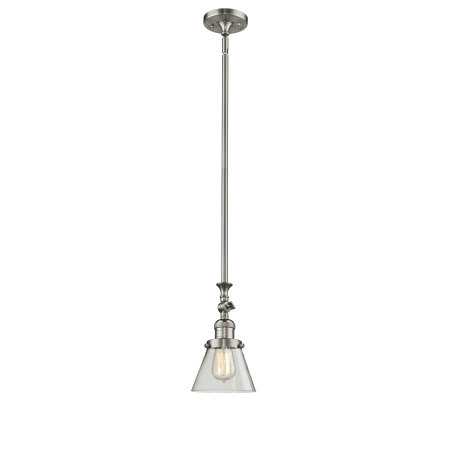 A large image of the Innovations Lighting 206 Small Cone Brushed Satin Nickel / Clear