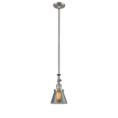 A large image of the Innovations Lighting 206 Small Cone Brushed Satin Nickel / Smoked