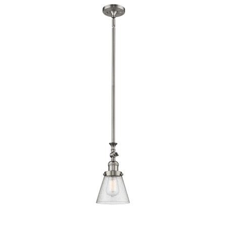 A large image of the Innovations Lighting 206 Small Cone Brushed Satin Nickel / Seedy