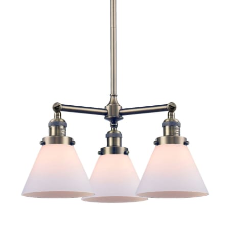 A large image of the Innovations Lighting 207 Large Cone Antique Brass / Matte White Cased