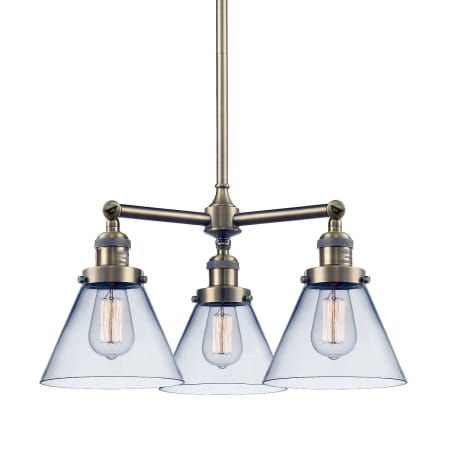 A large image of the Innovations Lighting 207 Large Cone Antique Brass / Clear