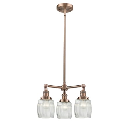 A large image of the Innovations Lighting 207 Colton Antique Copper / Clear Halophane