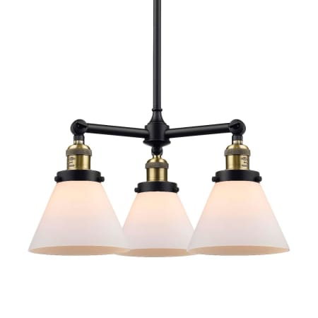 A large image of the Innovations Lighting 207 Large Cone Black / Antique Brass / Matte White Cased