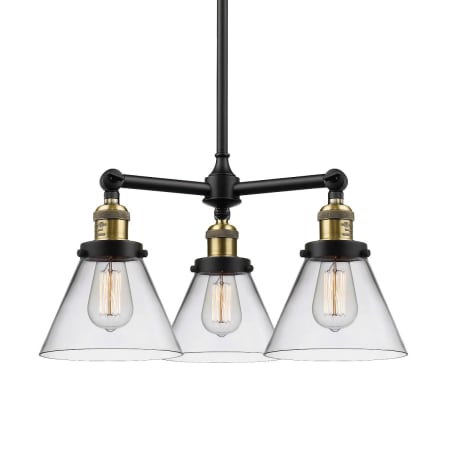 A large image of the Innovations Lighting 207 Large Cone Black / Antique Brass / Clear