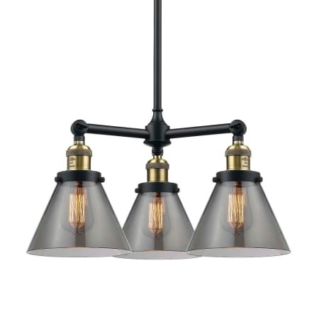 A large image of the Innovations Lighting 207 Large Cone Black / Antique Brass / Smoked