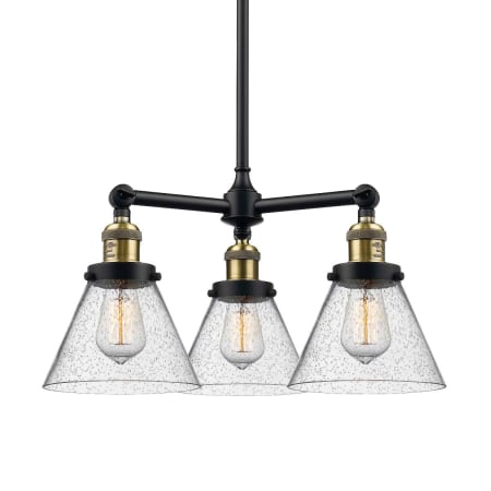 A large image of the Innovations Lighting 207 Large Cone Black / Antique Brass / Seedy