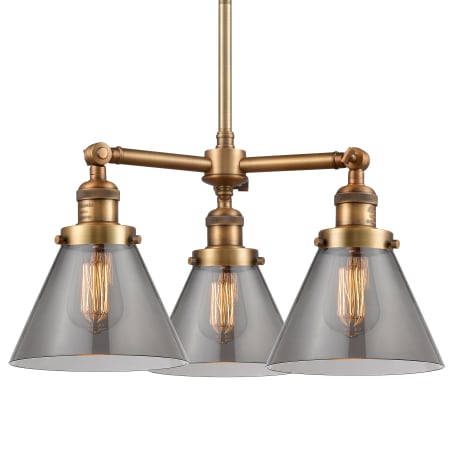 A large image of the Innovations Lighting 207 Large Cone Brushed Brass / Smoked