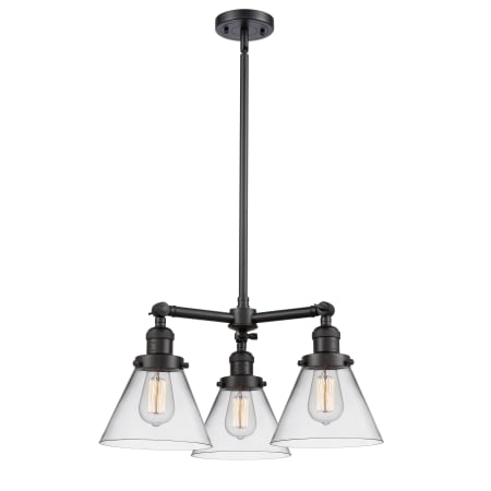 A large image of the Innovations Lighting 207 Large Cone Matte Black / Clear