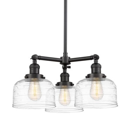 A large image of the Innovations Lighting 207-11-22 Bell Chandelier Matte Black / Clear Deco Swirl