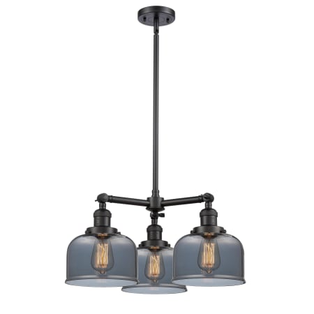 A large image of the Innovations Lighting 207 Large Bell Matte Black / Plated Smoke