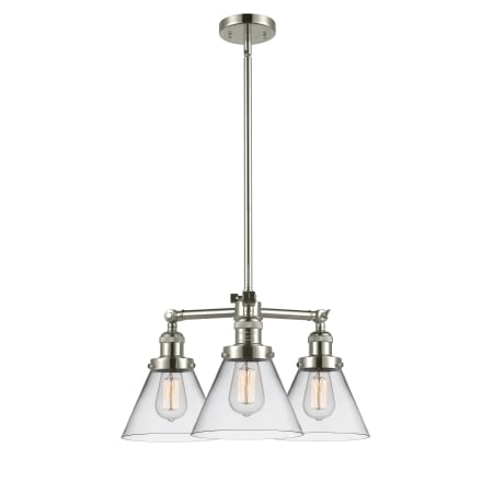 A large image of the Innovations Lighting 207 Large Cone Polished Nickel / Clear