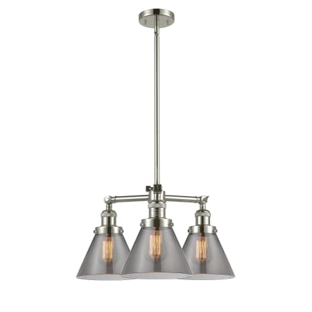 A large image of the Innovations Lighting 207 Large Cone Polished Nickel / Plated Smoke
