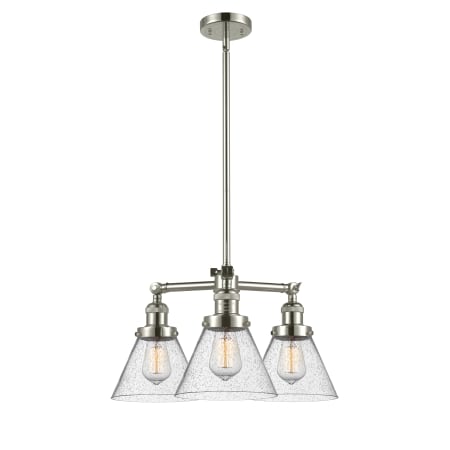 A large image of the Innovations Lighting 207 Large Cone Polished Nickel / Seedy