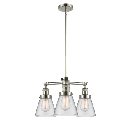 A large image of the Innovations Lighting 207 Small Cone Polished Nickel / Clear