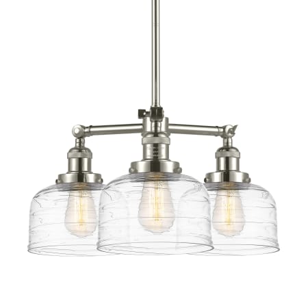 A large image of the Innovations Lighting 207-11-22 Bell Chandelier Polished Nickel / Clear Deco Swirl