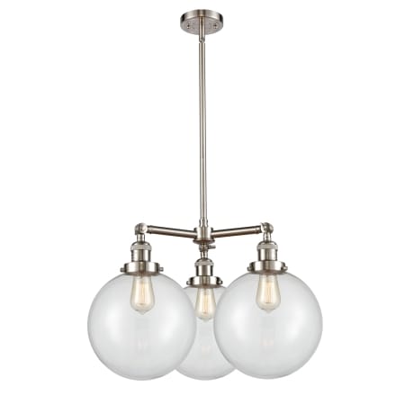 A large image of the Innovations Lighting 207 X-Large Beacon Brushed Satin Nickel / Clear