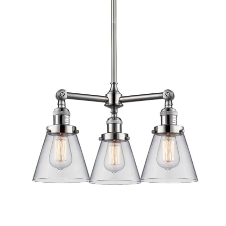 A large image of the Innovations Lighting 207 Small Cone Brushed Satin Nickel / Clear