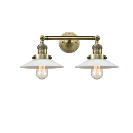 A large image of the Innovations Lighting 208 Halophane Antique Brass / Matte White