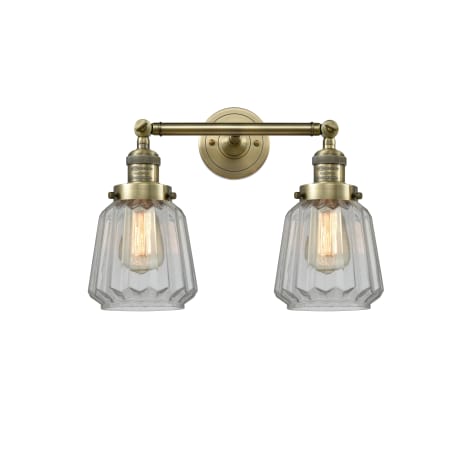 A large image of the Innovations Lighting 208 Chatham Antique Brass / Clear