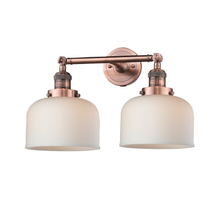 A large image of the Innovations Lighting 208 Large Bell Antique Copper / Matte White Cased