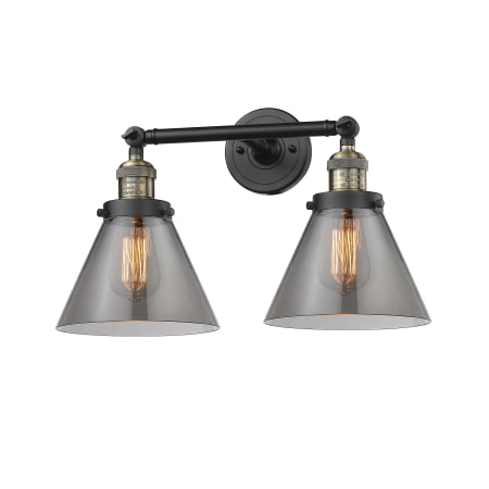 A large image of the Innovations Lighting 208 Large Cone Black Antique Brass / Smoked