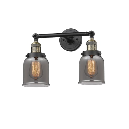 A large image of the Innovations Lighting 208 Small Bell Black Antique Brass / Plated Smoked