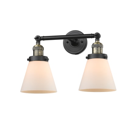 A large image of the Innovations Lighting 208 Small Cone Black Antique Brass / Matte White