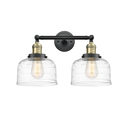 A large image of the Innovations Lighting 208-12-19 Bell Vanity Black Antique Brass / Clear Deco Swirl