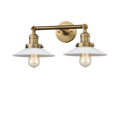 A large image of the Innovations Lighting 208 Halophane Brushed Brass / Matte White