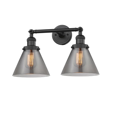 A large image of the Innovations Lighting 208 Large Cone Matte Black / Smoked